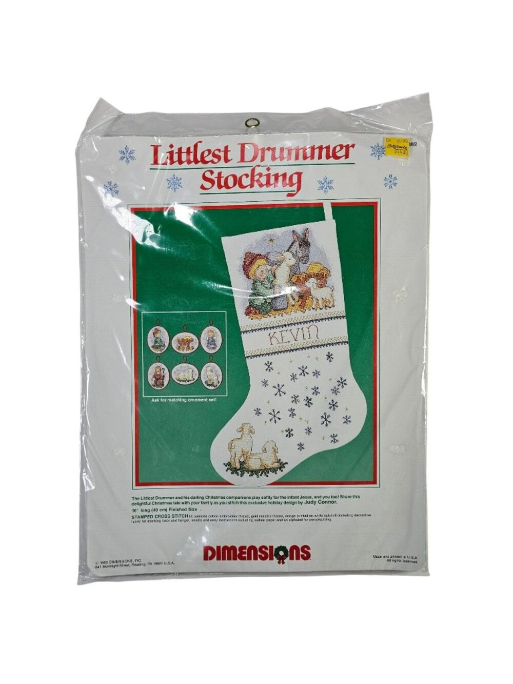 Dimensions 1989 Littlest Drummer #8382 Stocking Stamped Cross-Stitch Kit NEW
